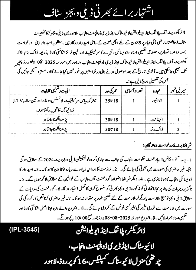 Jobs in Livestock & Dairy Development Department Lahore